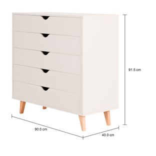 Imagem com medidas do produto CÔMODA 5 GAVETAS 90 CM X 40 CM LIN