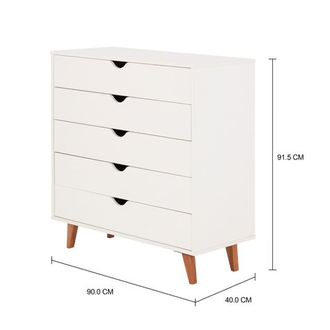 Imagem com medidas do produto CÔMODA 5 GAVETAS 90 CM X 40 CM LIN